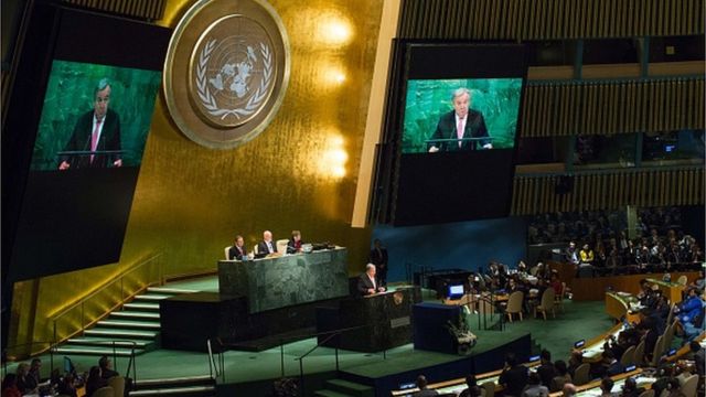 UN General Assembly, di Secretary General Antonio Antonio Guterres dey address world leaders