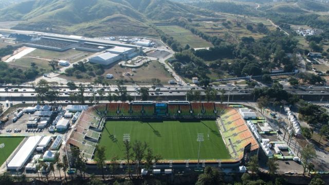 Vista aérea do Centro Olímpico de Tiro e o Estádio Deodoro