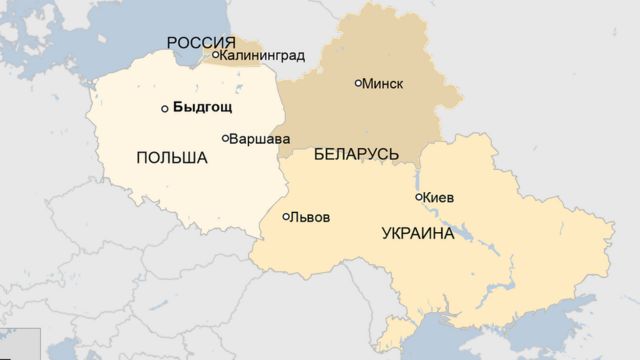 Польша, Беларусь, Украина — карта