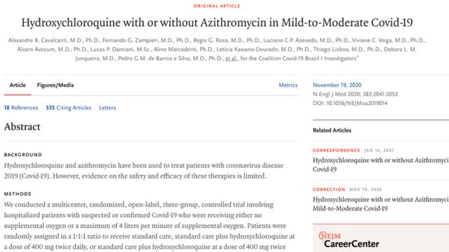 Print screen de um estudo publicado no New England Journal of Medicine