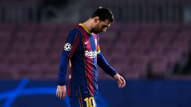 Lionel Messi looks dejected
