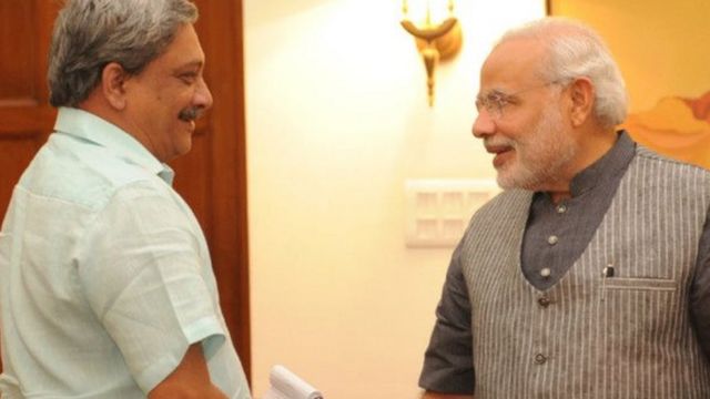 रक्षा मंत्री मनोहर पर्रिकर और प्रधानमंत्री मोदी