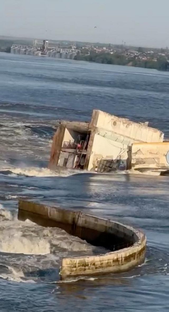 Damaged buildings are seen as the Nova Kakhovka dam was breached in Kherson region, Ukraine June 6, 2023