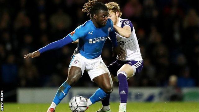 Kabongo Tshimanga in action for Chesterfield in the National League
