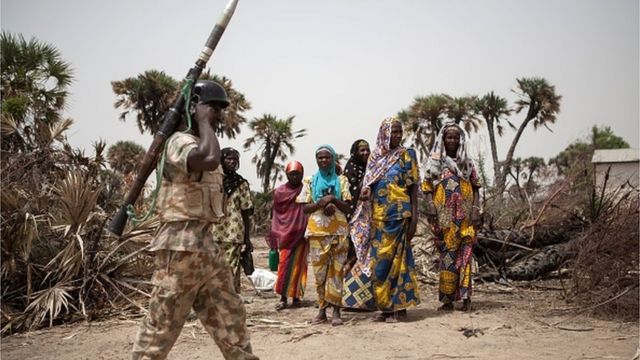 Nigerian soldier on guard duty in Damasak north-eastern Nigeria