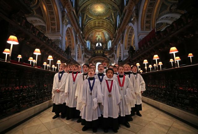 Choristers take part in a rehearsal at St Paul's Cathedral in London, on 19 December 2018
