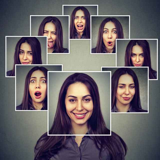 Woman with different faces