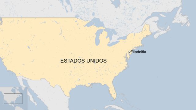 United States map with Philadelphia landmarks