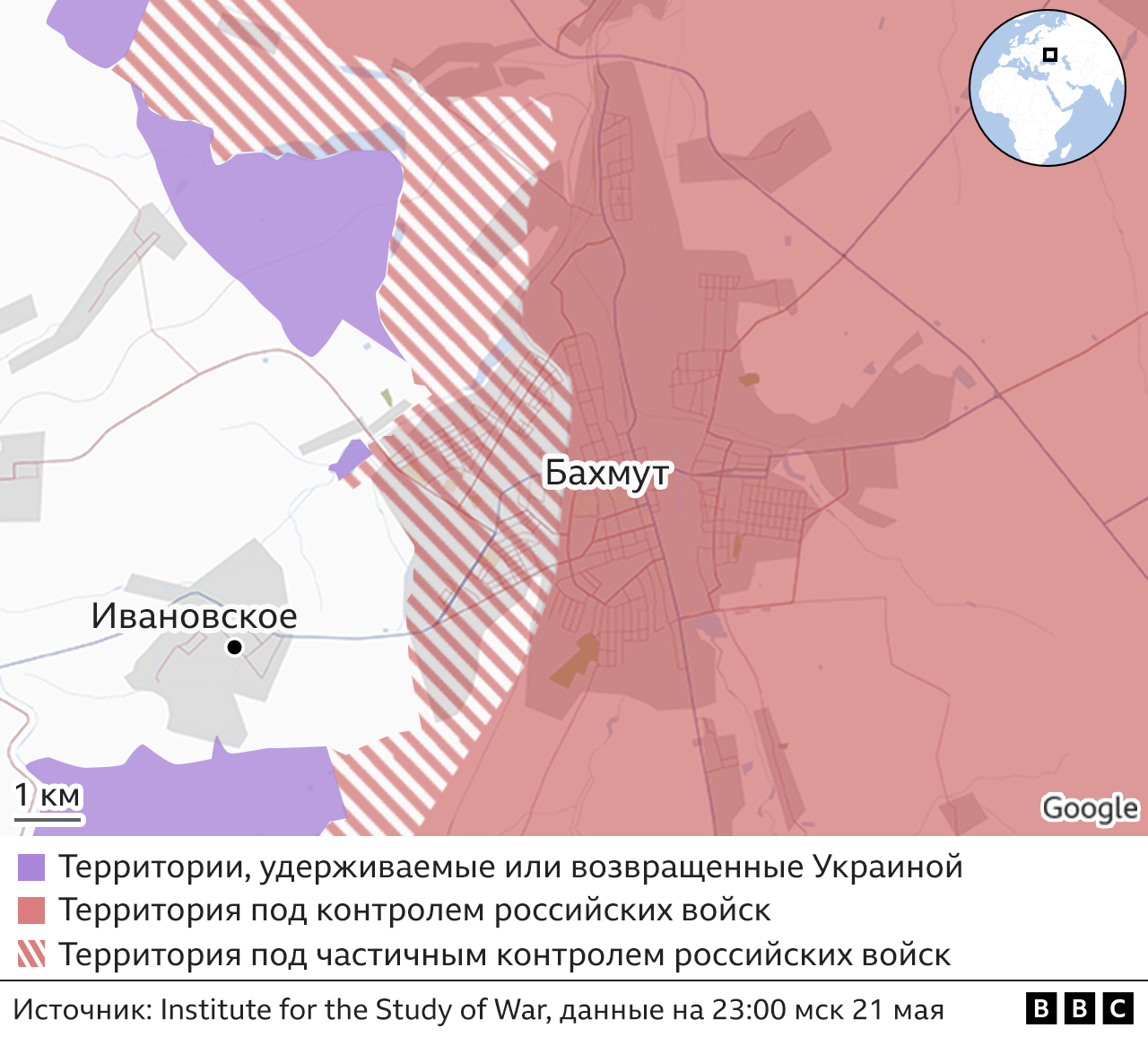 Карта боев под Бахмутом