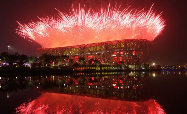 Inauguración de los JJOO de Pekín, vista del "nido de pájaro", el estado de la capital china donde se celebraron gran parte de los juegos.