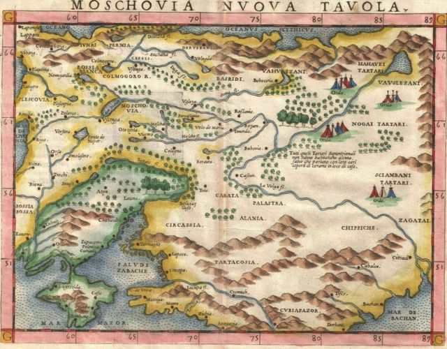 Carte Ruscelli de la Russie, de la Moscovie et de l'Ukraine, 1574.