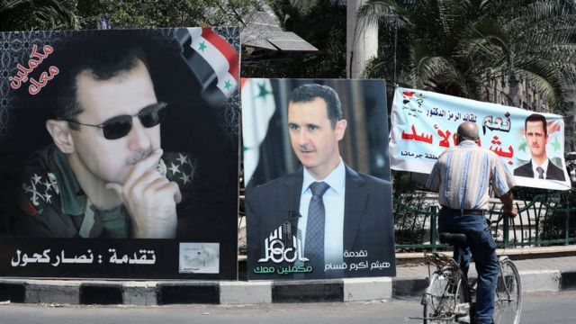 لافتات انتخابية مؤيدة لبشار الأسد تغطي شوارع دمشق