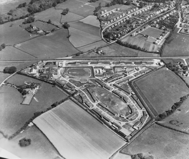 Vista aérea de Island Farm en 1947.