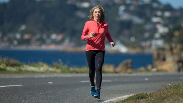 Katherine Switzer runs along a road in February 2017 in Wellington, New Zealand