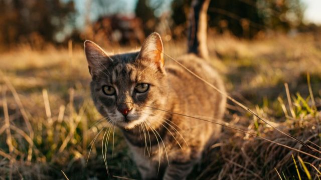 Stock image of a brown cat outfoors