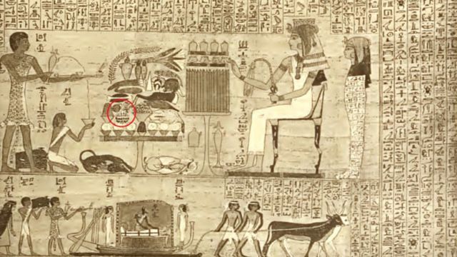 Papiro del antiguo Egipto con la imagen de una sandía