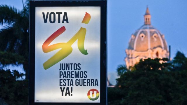 Un letrero a favor del "sí" en la ciudad de Cartagena.