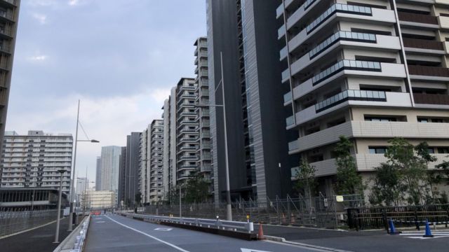 Empty streets in the athlete's village in Tokyo