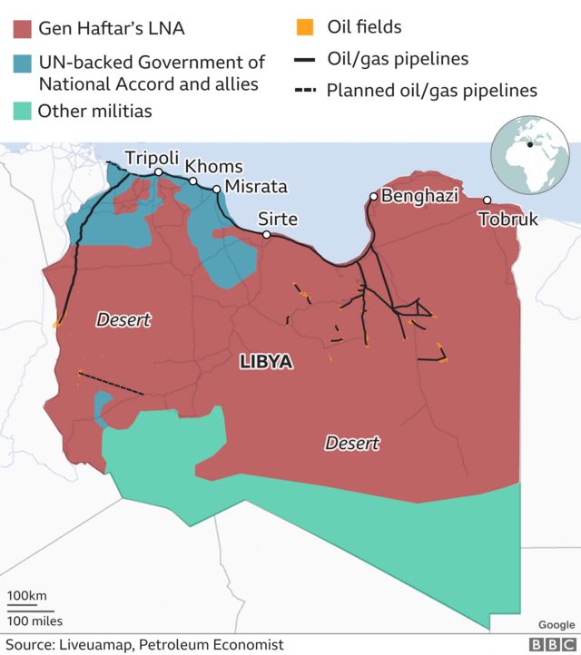 map showing who controls libya