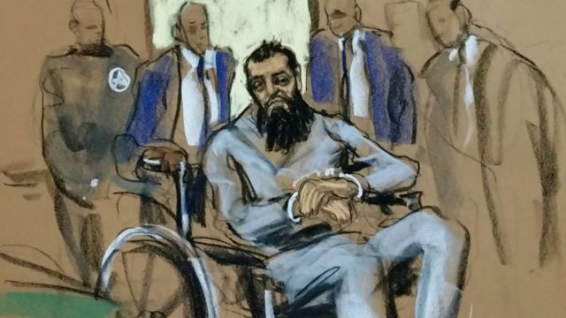 Саипов в суде, рисунок художника