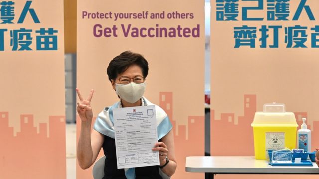 林郑月娥呼吁市民尽快接种疫苗。