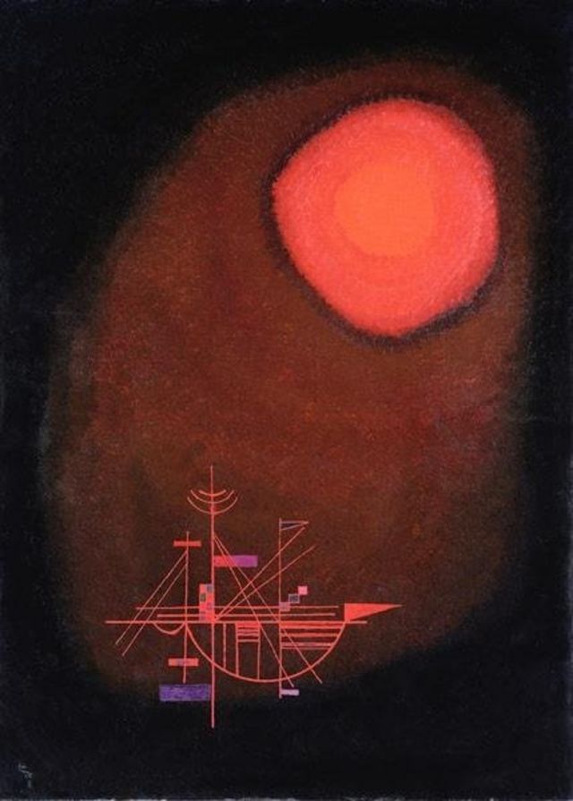 Pintura 'O Navio e o Sol Vermelho' de Wassily Kandinsky