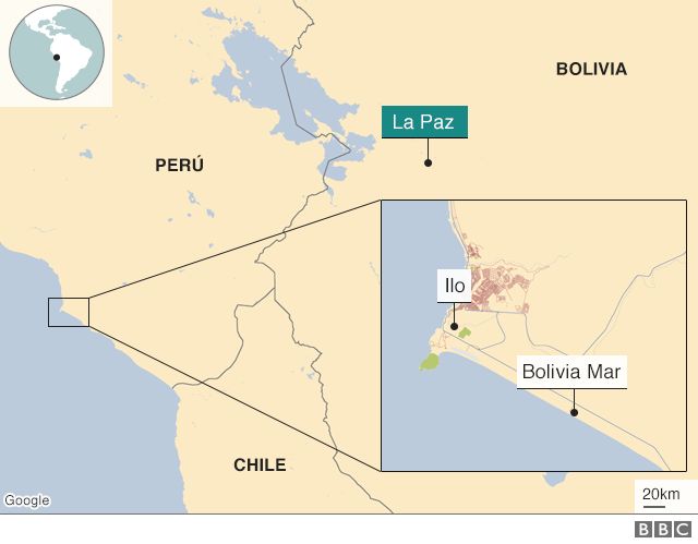 Mapa de la ubicación de Bolivia Mar