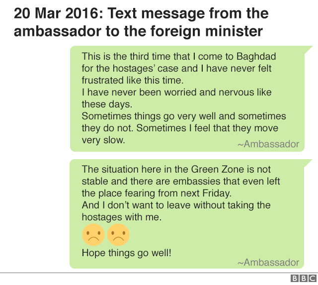20 March 2016: text message from the ambassador to the foreign minister