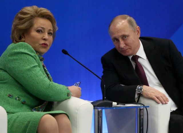 Valentina Matviyenko y el presidente ruso Vladimir Putin