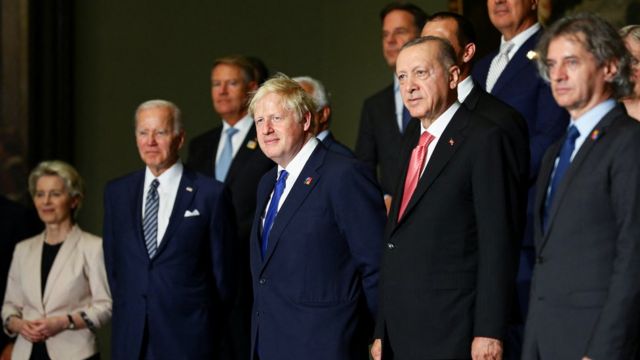 Prime Minister Boris Johnson, Turkish President Recep Tayyip Erdogan, US President Joe Biden and other Nato leaders at the summit in Madrid