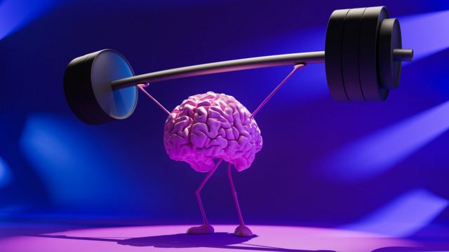 Ilustración de un cerebro levantando pesas