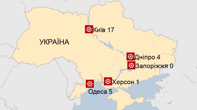 А так виглядала мапа російських ударів по українських містах у травні 2023