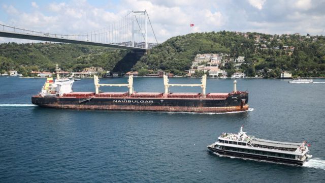 A ship with Ukrainian grain in the Black Sea.