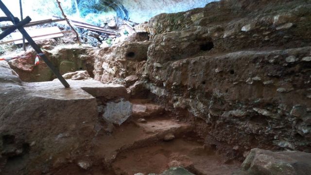 Handout photo issued by M-H Moncel/Histoire Naturelle de l'Homme Préhistorique showing the Abri du Maras archaeological site in France