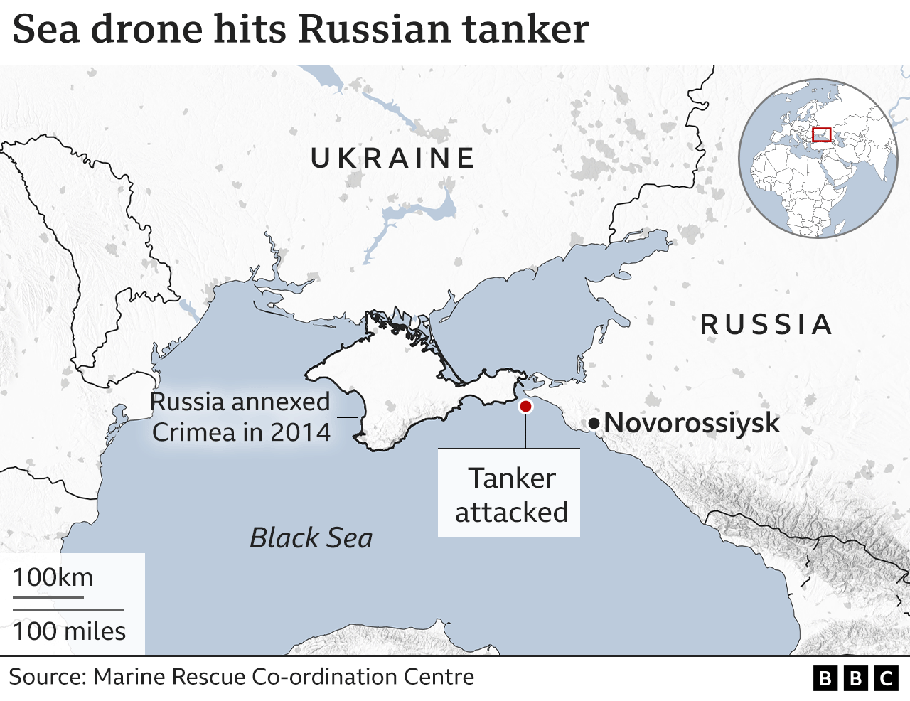 Russia says tanker hit in Ukrainian attack near Crimea - BBC News