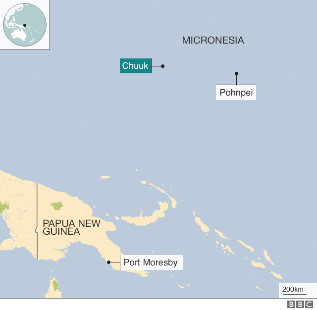 Map showing key locations in Micronesia and Papua New Guinea