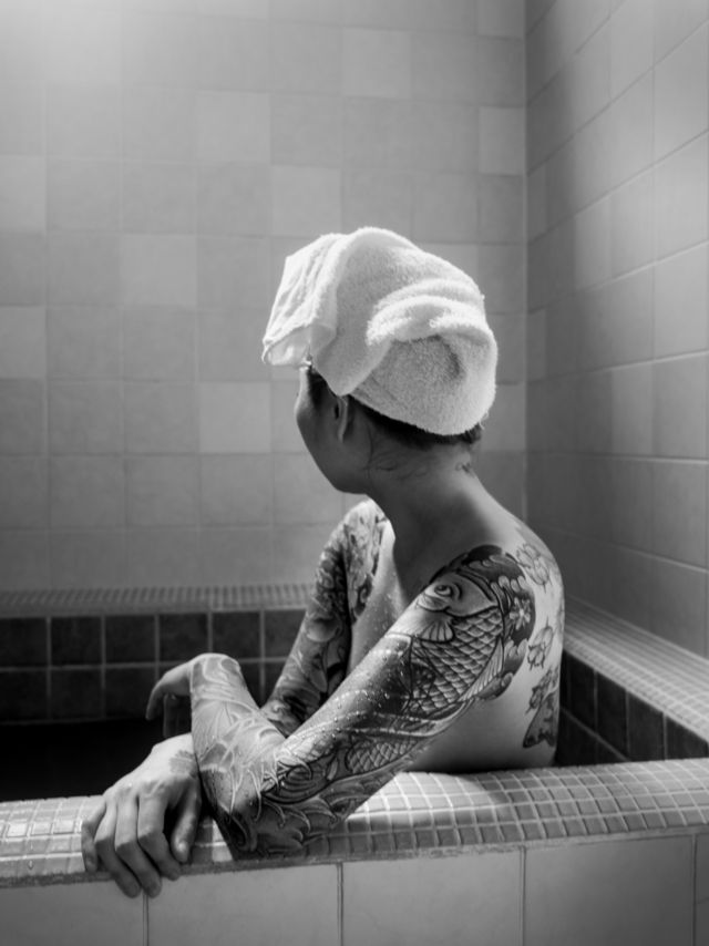 Anna, another of the yakuza women portrayed by Chloe, in a traditional Japanese bath in Takamatsu, southeast of Tokyo.