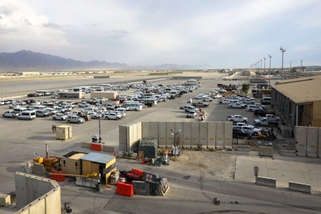 Vehicles left by the US military are seen parked inside the Bagram Air Base, some 50 kilometers north of the capital Kabul, Afghanistan, 05 July 2021.