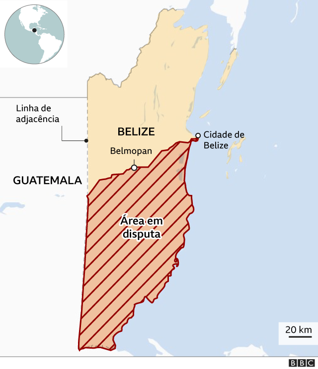 Mapa da fronteira entre Belize e Guatemala
