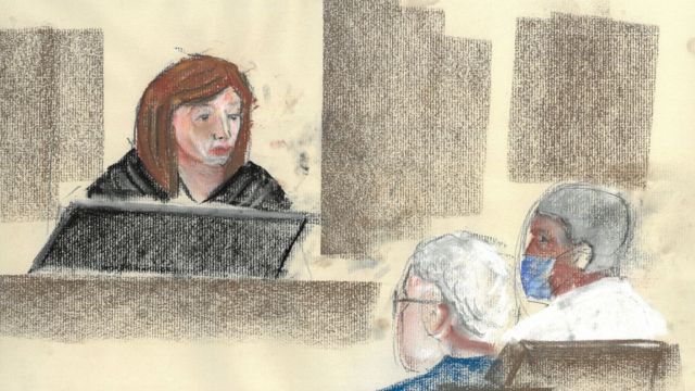 An illustration of Zamorano in court