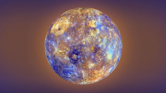 Mercury with computerized craters glowing in space
