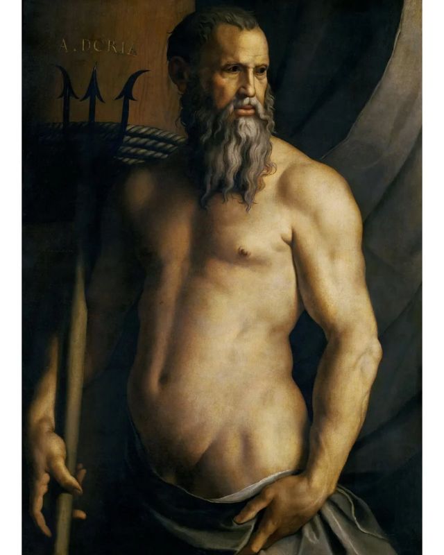 Dans le portrait de l'amiral Andrea Doria réalisé par Bronzino en 1530, le sujet a choisi de se faire représenter sous la forme musclée et presque nue du dieu de la mer Neptune.