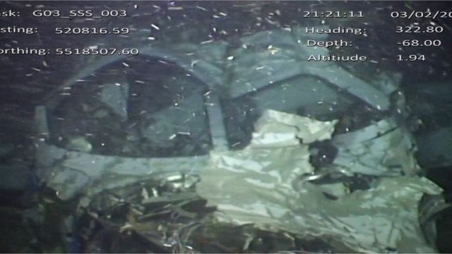 Imagen de los restos del avión en el fondo del Canal de la Mancha suministrada por la AAIB.