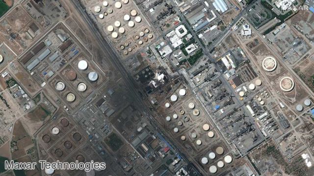 تصویر ماهواره ای از آتش سوزی در پالایشگاه تهران صبح ۱۳ خرداد