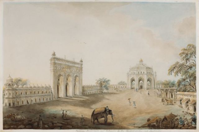 Roomee Durwaza and Entrance to the Emambarra at Lucknow, Watercolour on paper, c. 1815-25, 13.0 x 19.7 in (From the DAG collection)