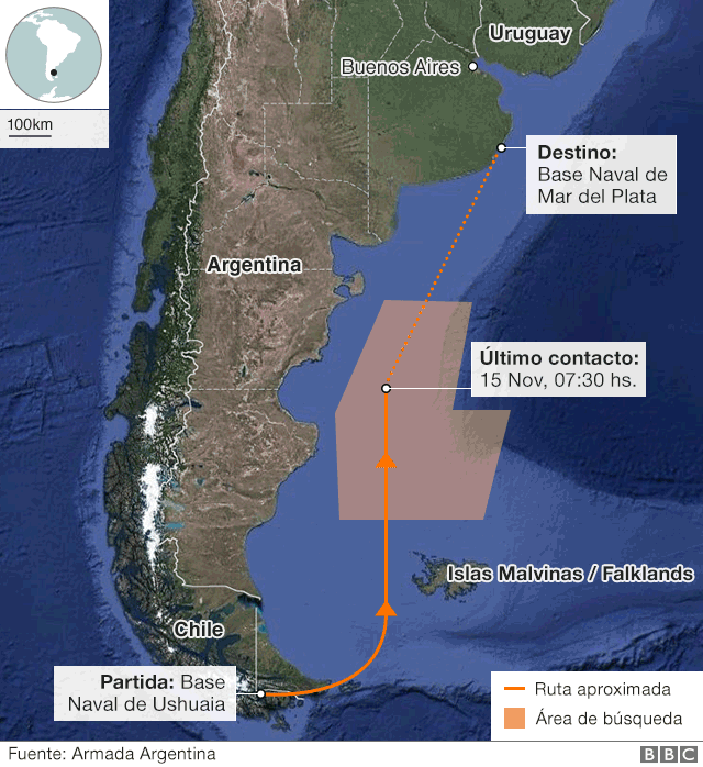 Refuerzan búsqueda del ARA San Juan de la Armada argentina, tras detectar señales de emergencia - BBC News Mundo
