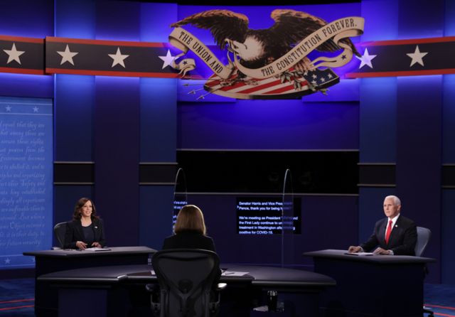 Kamala Harris and Mike Pence debate together