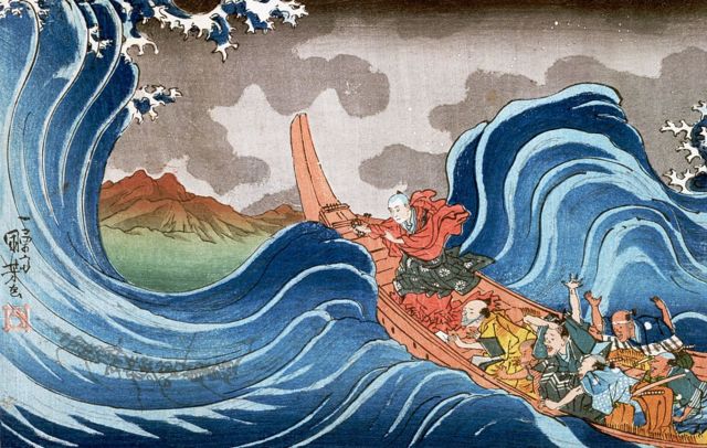 "Nas ondas de Kakuda, a caminho da Ilha do Sado", de Utagawa Kuniyoshi (1836)