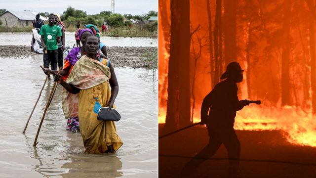Floods in east Africa and fires in Australia