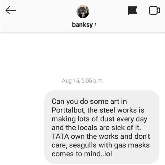 A screengrab of Gary Owen's message to Banksy
